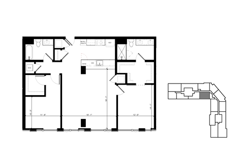 Floor plan for 2 beds, 2 baths, 1335 sqft